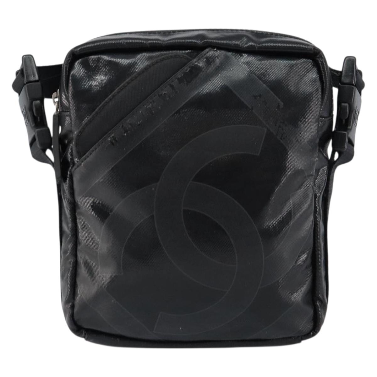 CHANEL Sports Line Shoulder Bag Patent leather Silver Black CC Auth ka387