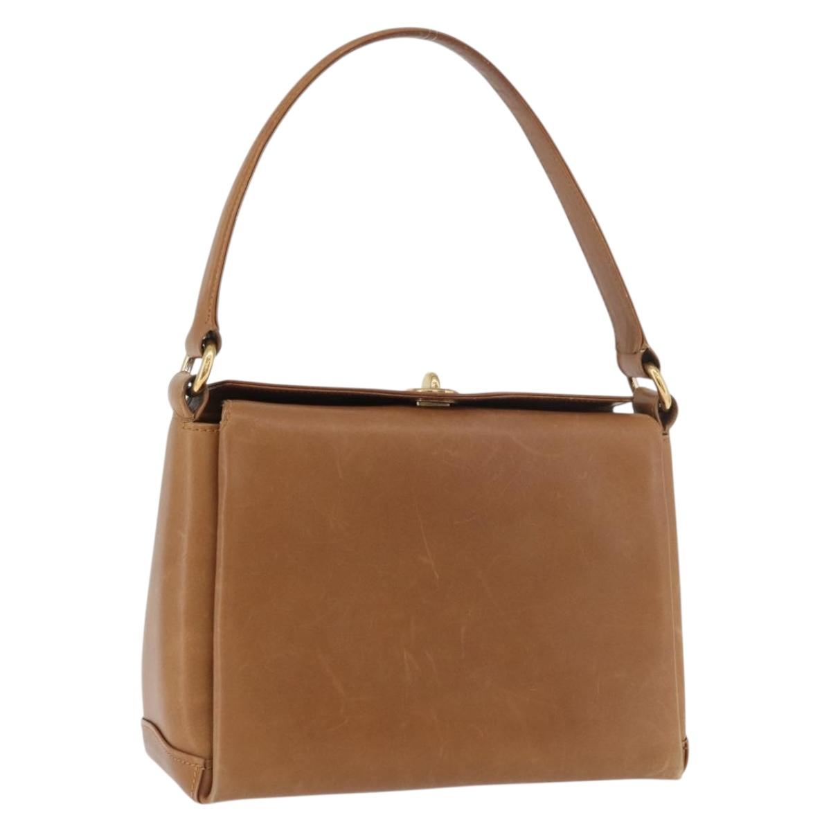 GUCCI Hand Bag Leather Brown Gold Auth ka3873