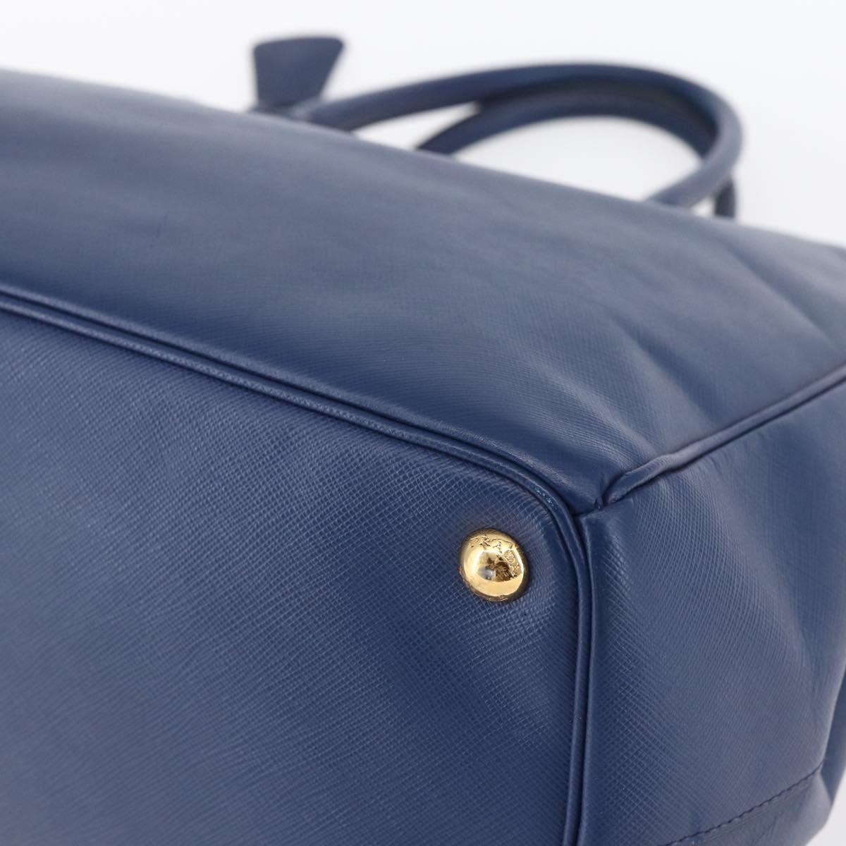PRADA Galleria Hand Bag Safiano leather Blue Gold Auth ka388