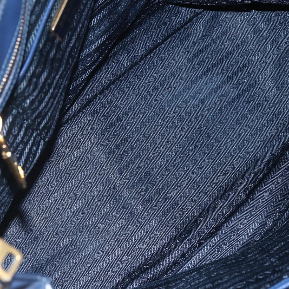 PRADA Galleria Hand Bag Safiano leather Blue Gold Auth ka388