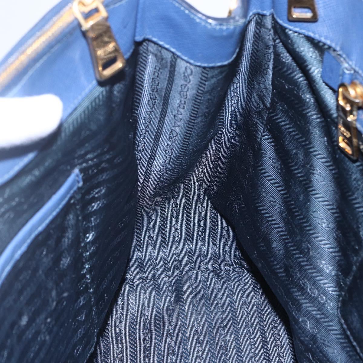 PRADA Galleria Hand Bag Safiano leather Blue Gold Auth ka388