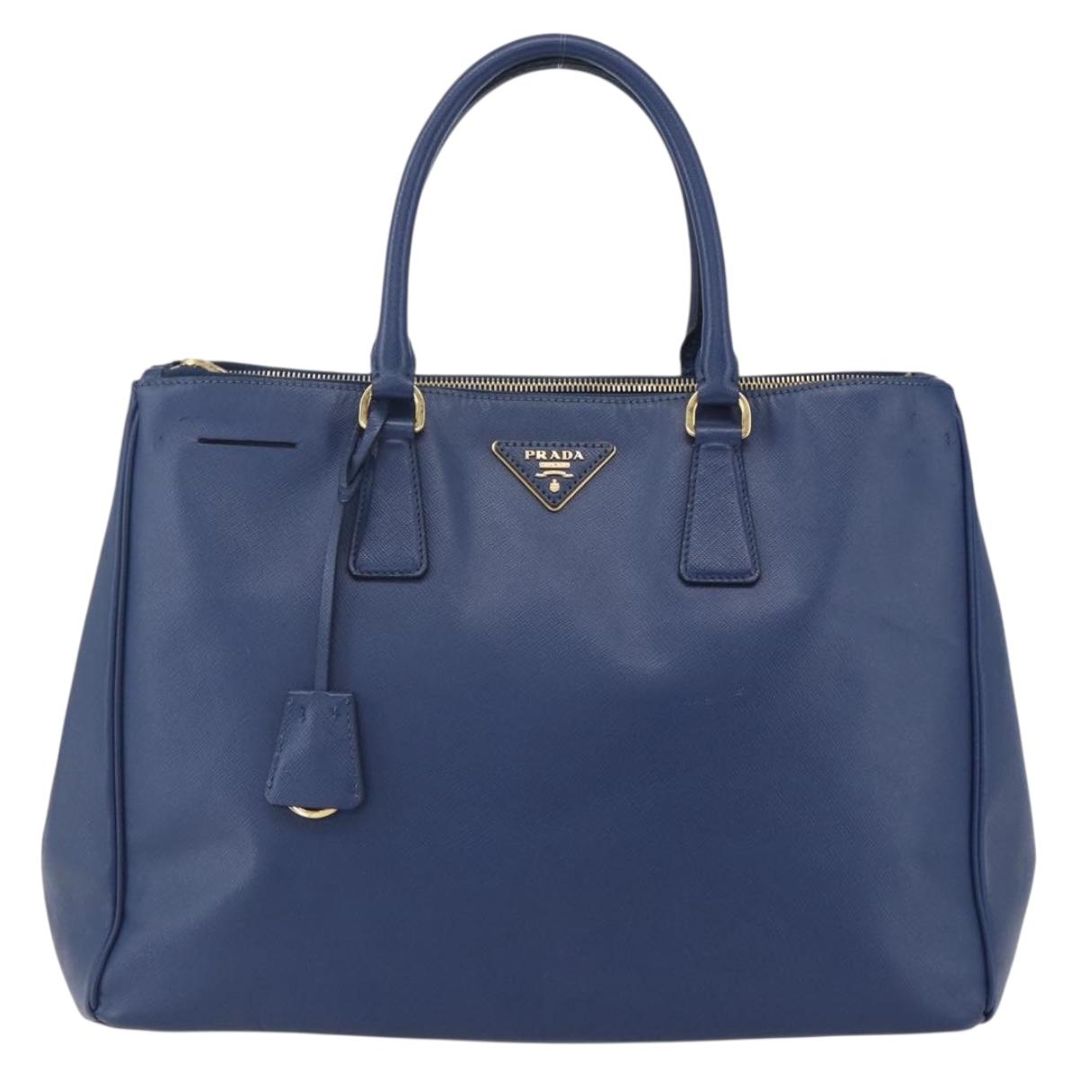 PRADA Galleria Hand Bag Safiano leather Blue Gold Auth ka388