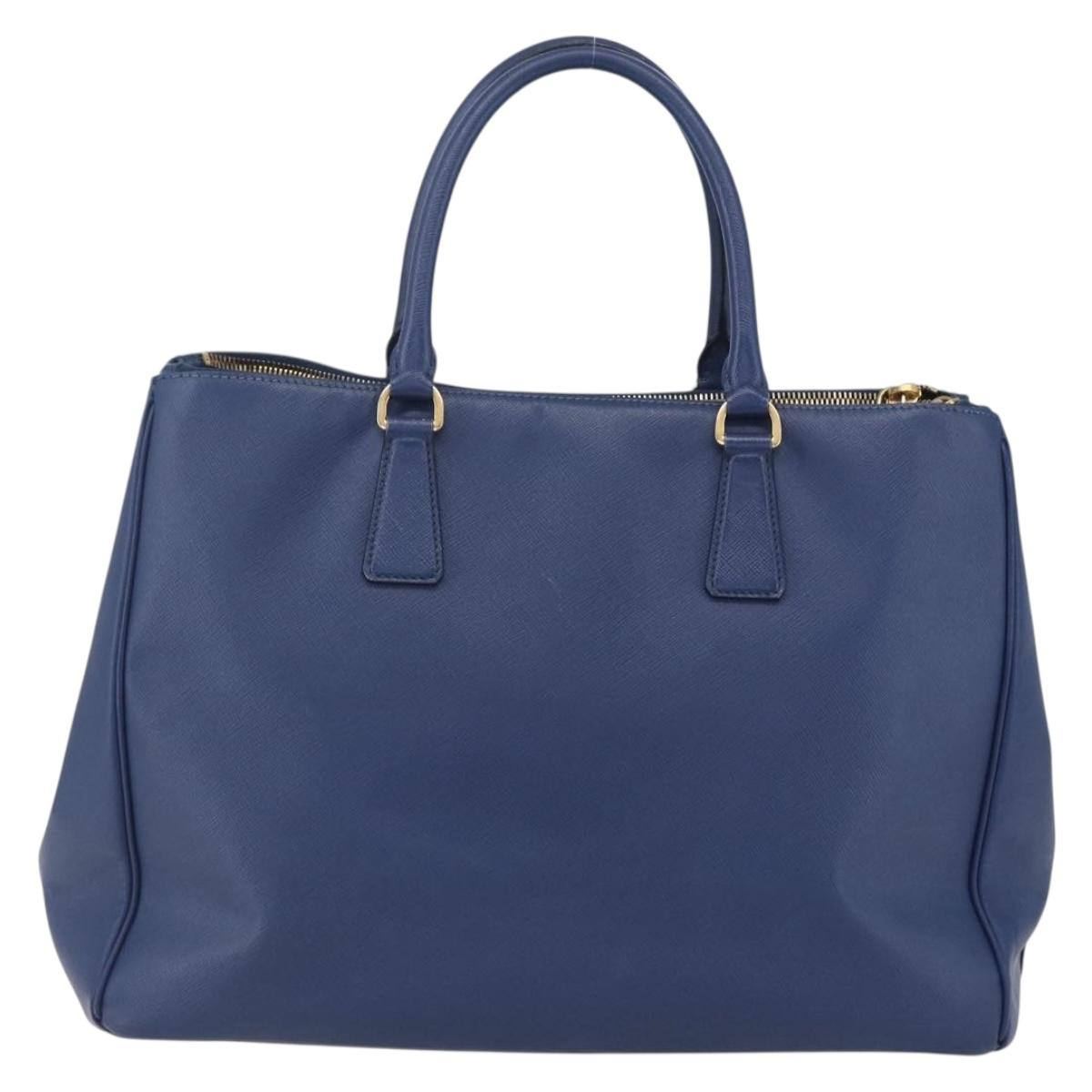 PRADA Galleria Hand Bag Safiano leather Blue Gold Auth ka388