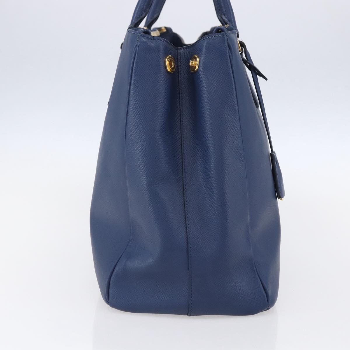 PRADA Galleria Hand Bag Safiano leather Blue Gold Auth ka388