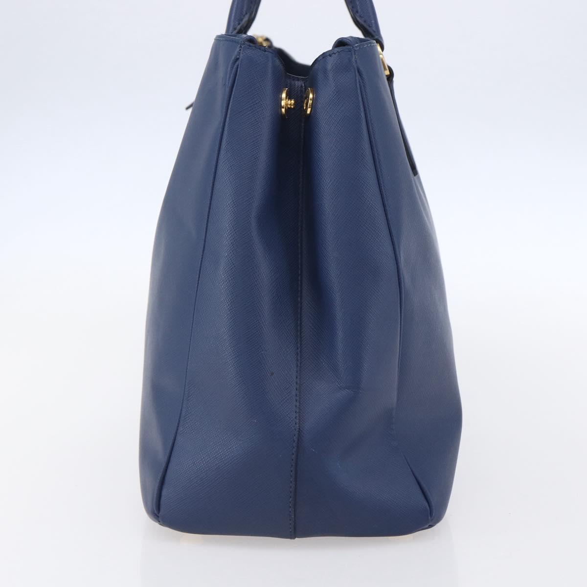 PRADA Galleria Hand Bag Safiano leather Blue Gold Auth ka388