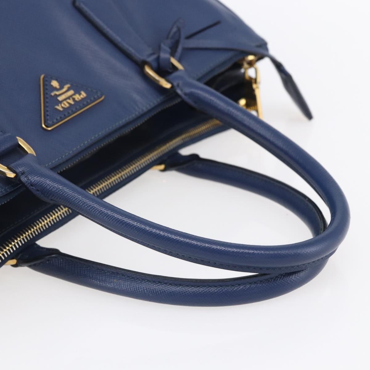 PRADA Galleria Hand Bag Safiano leather Blue Gold Auth ka388