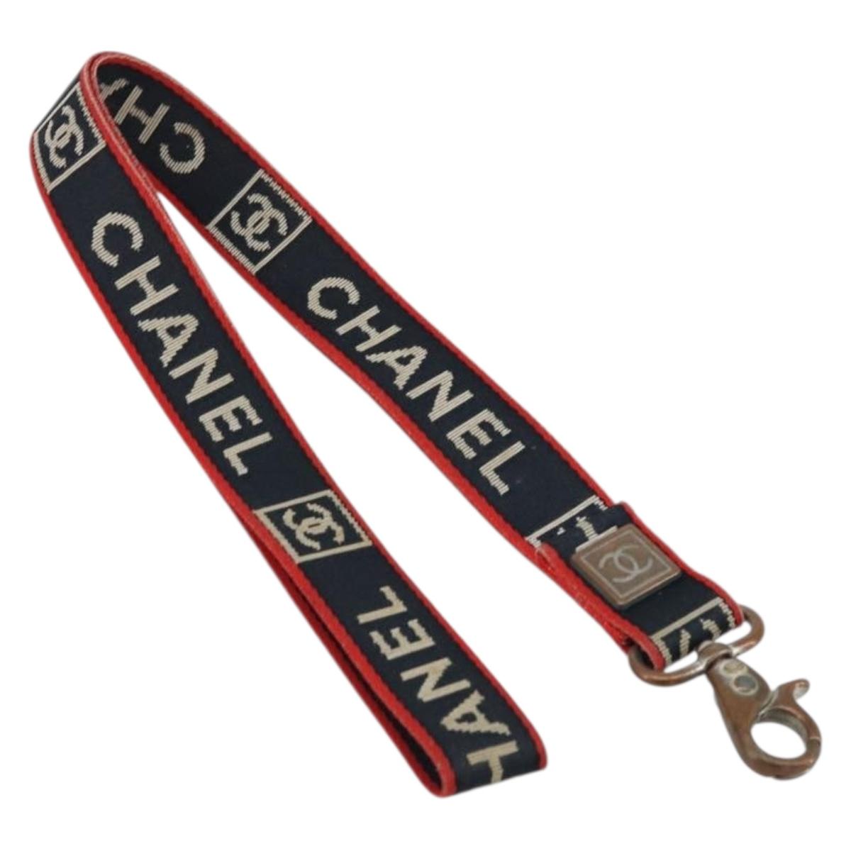 CHANEL Neck Strap Canvas Red Navy CC Auth ka3899A