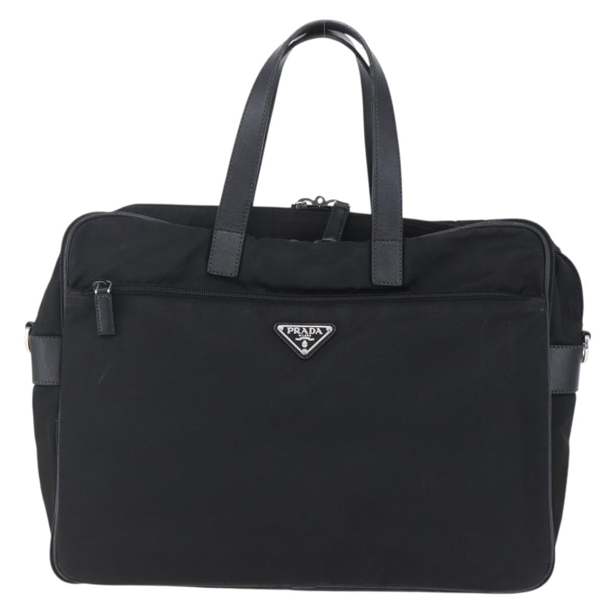 PRADA Business Bag Nylon Black Silver Auth ka390
