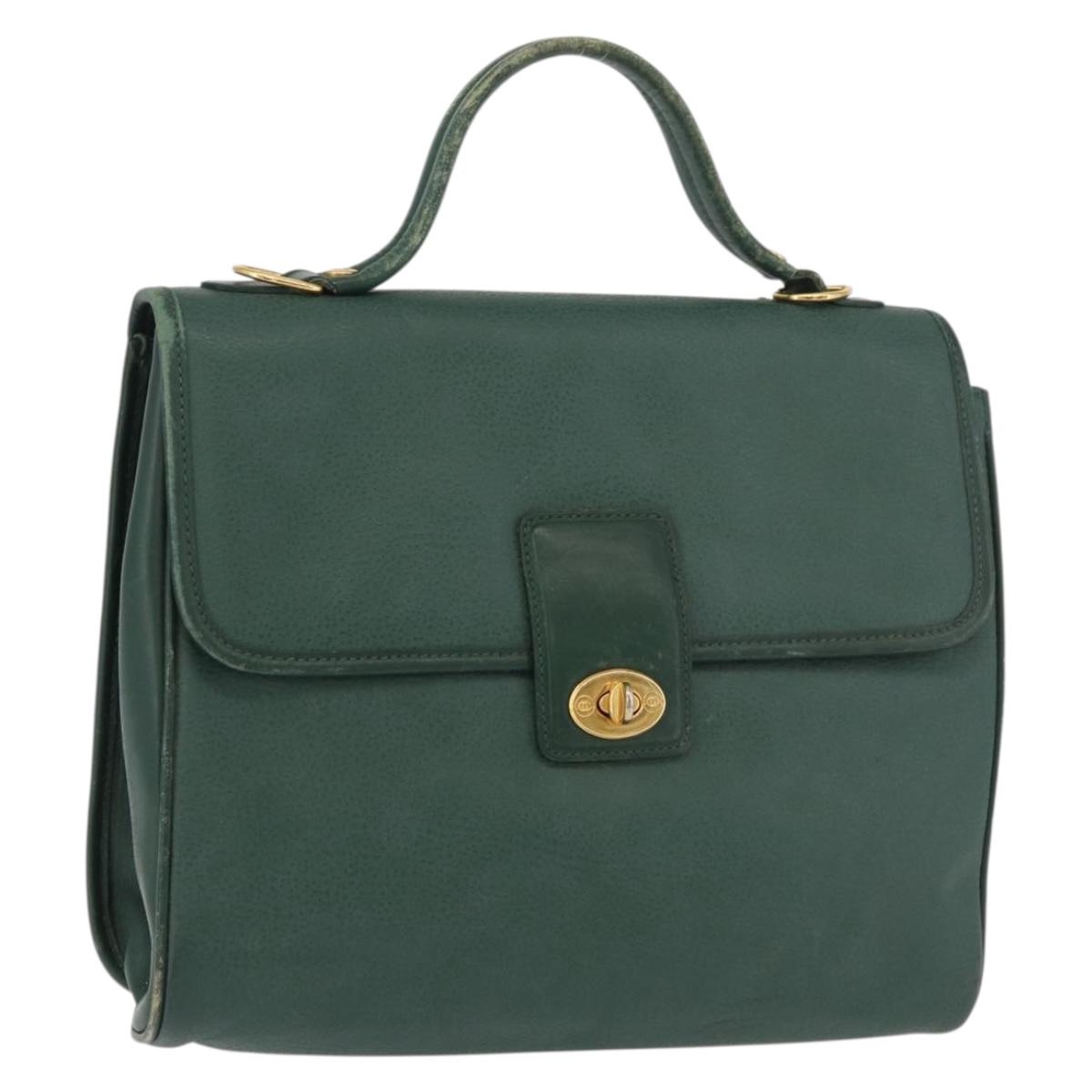 GUCCI Hand Bag Leather Gold Green 000 113 0274 Auth ka3909
