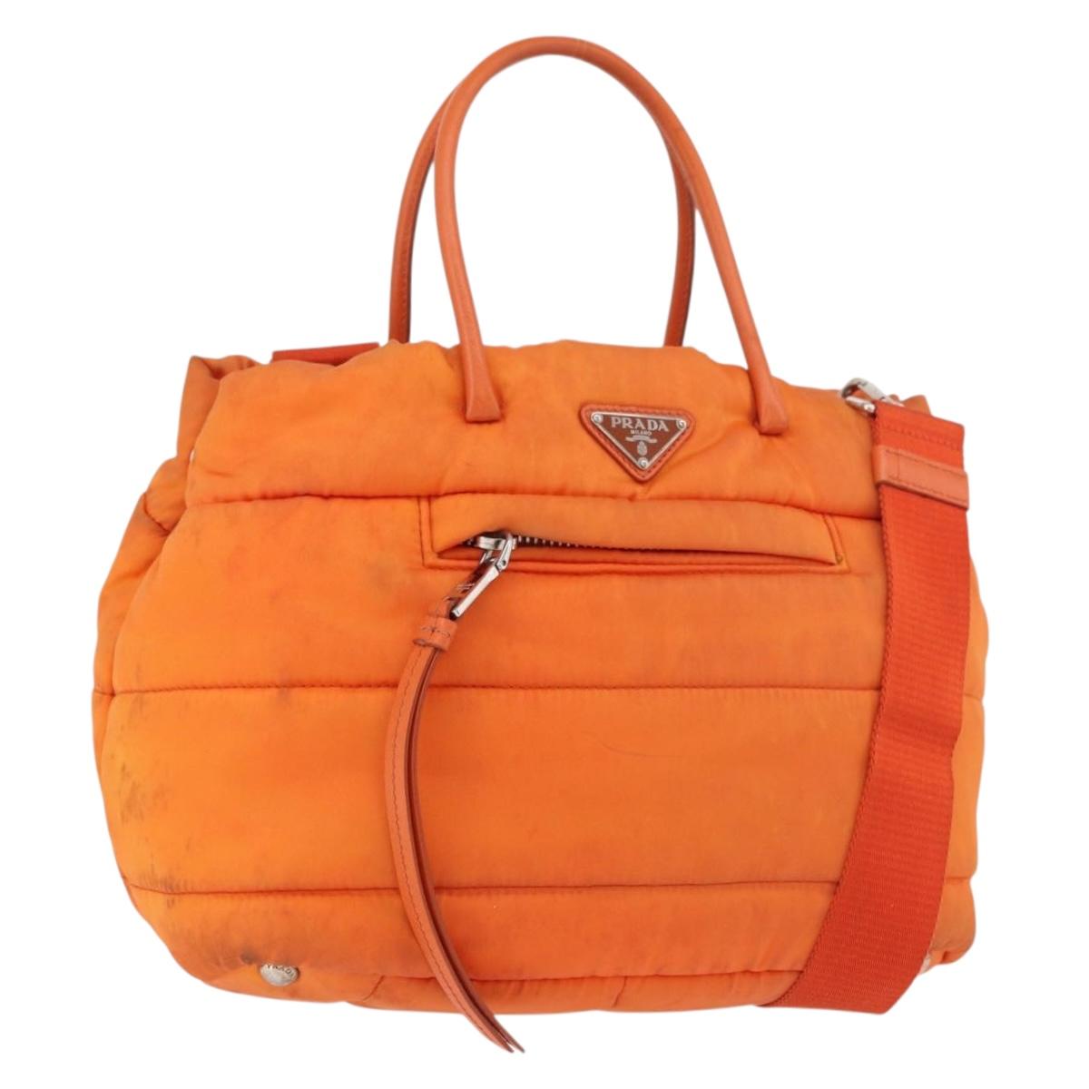 PRADA Hand Bag Nylon 2way Orange Silver Auth ka3919
