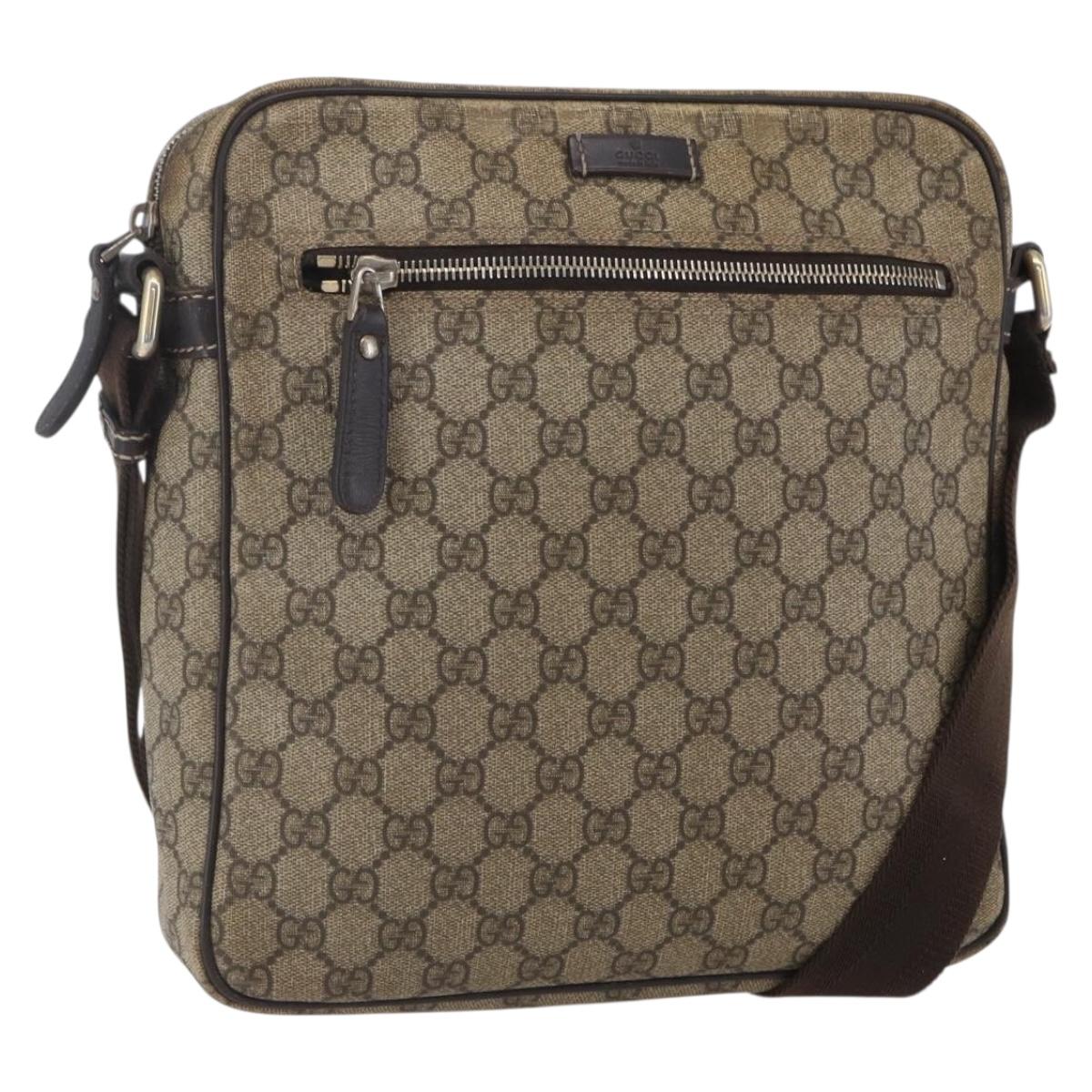 GUCCI GG Supreme Shoulder Bag PVC Brown Gold 201448 Auth ka392
