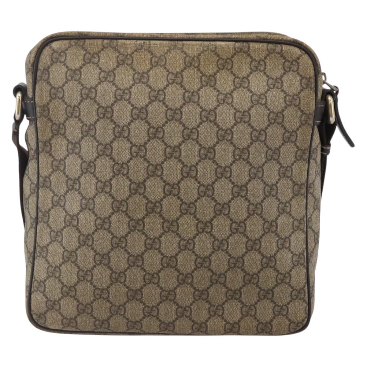 GUCCI GG Supreme Shoulder Bag PVC Brown Gold 201448 Auth ka392