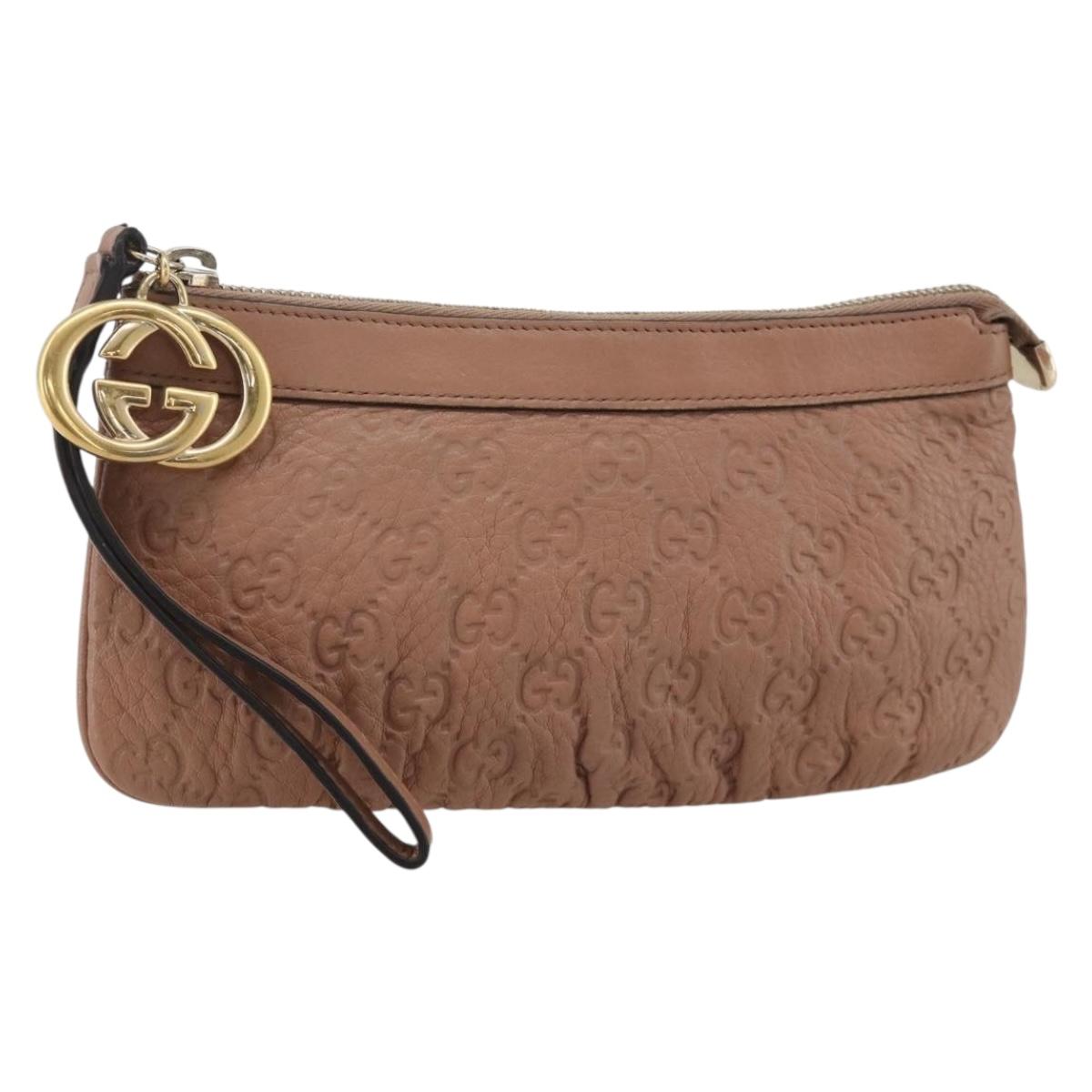 GUCCI GG Canvas Guccissima Pouch Leather Pink Gold 212203 Auth ka3934