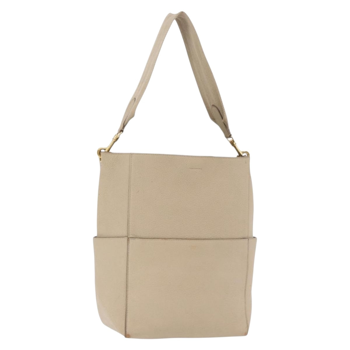 CELINE Shoulder Bag Leather Beige Gold Auth ka3935A
