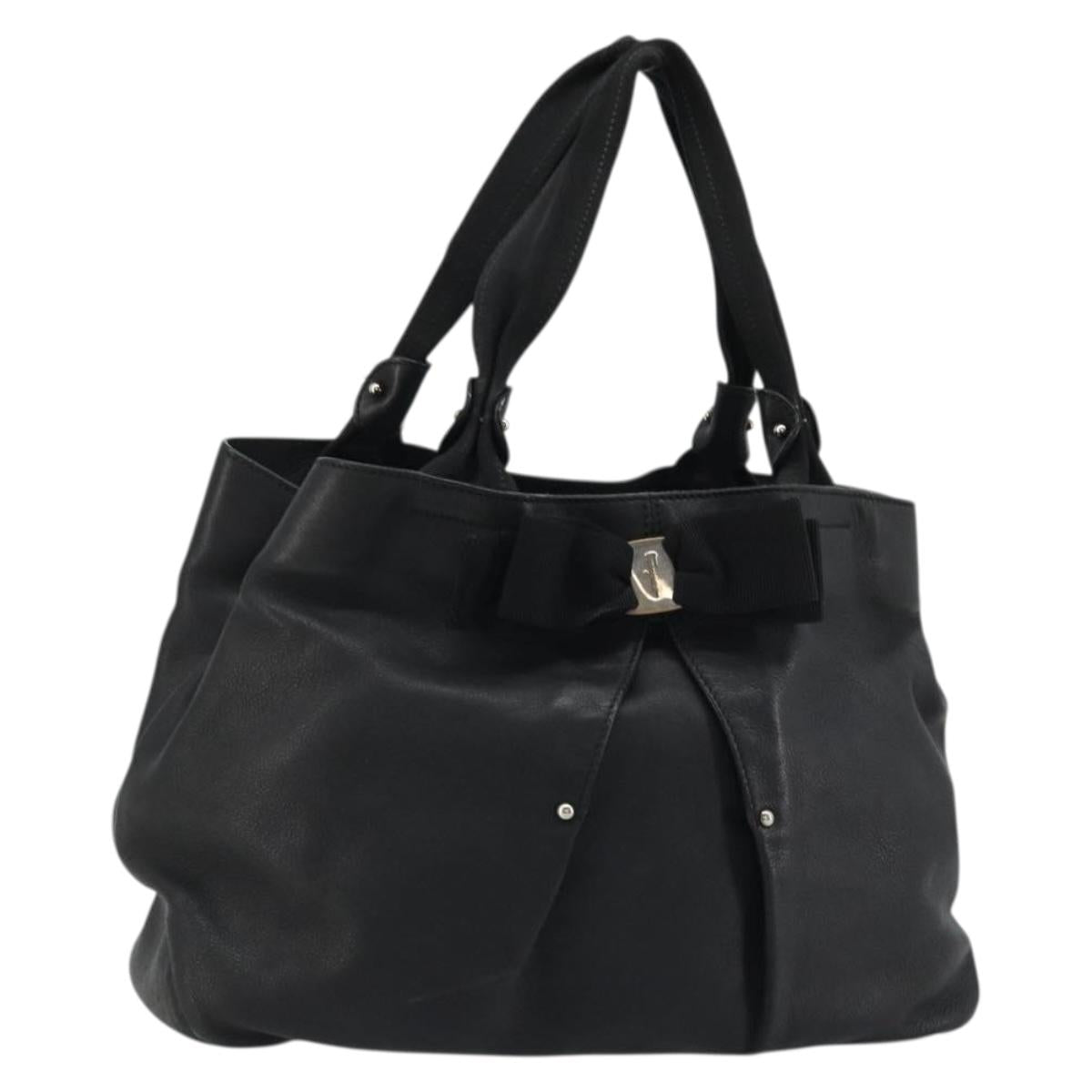Salvatore Ferragamo Vala Ribbon Tote Bag Leather Black Auth ka3944