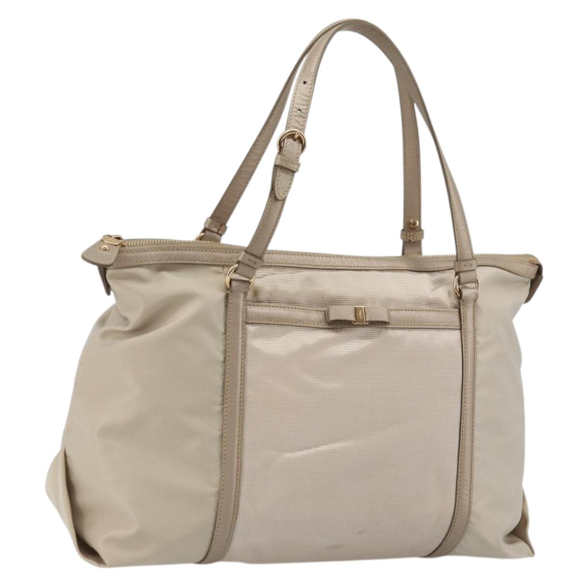 Salvatore Ferragamo Vala Ribbon Hand Bag Nylon Pink Gold Auth ka3946