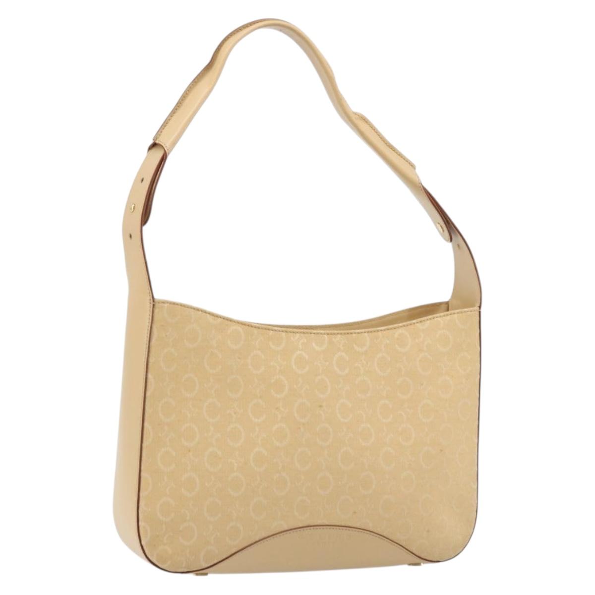 CELINE C Macadam Canvas Shoulder Bag Beige Gold Auth ka3948