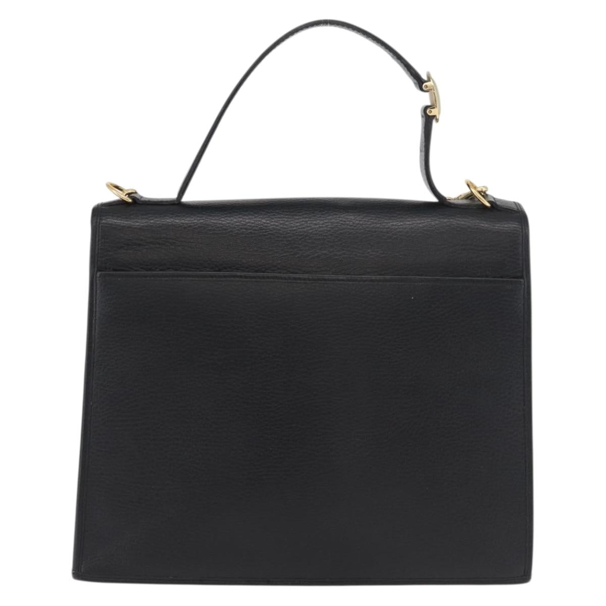 Christian Dior Hand Bag Leather 2way Black Gold Auth ka3950