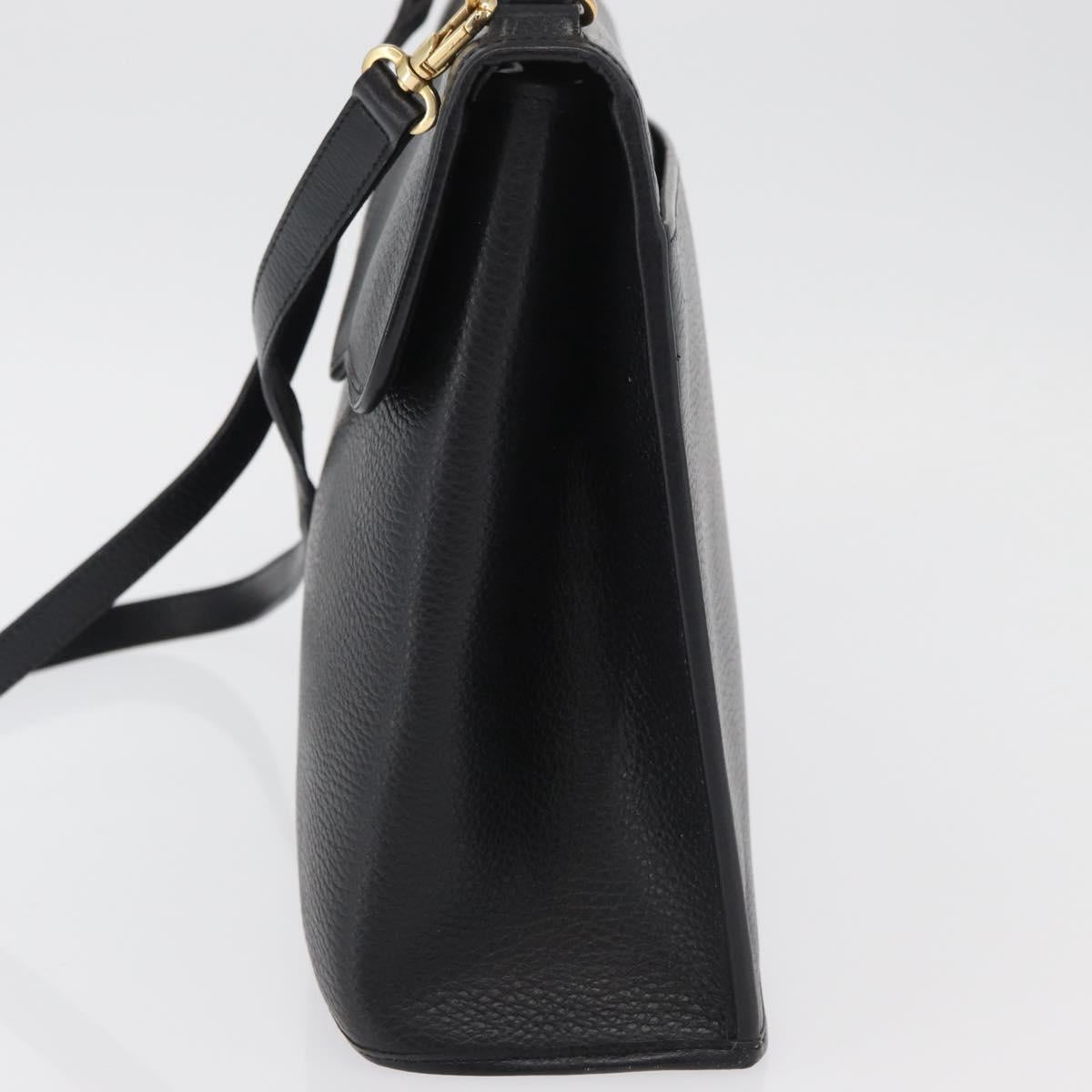 Christian Dior Hand Bag Leather 2way Black Gold Auth ka3950