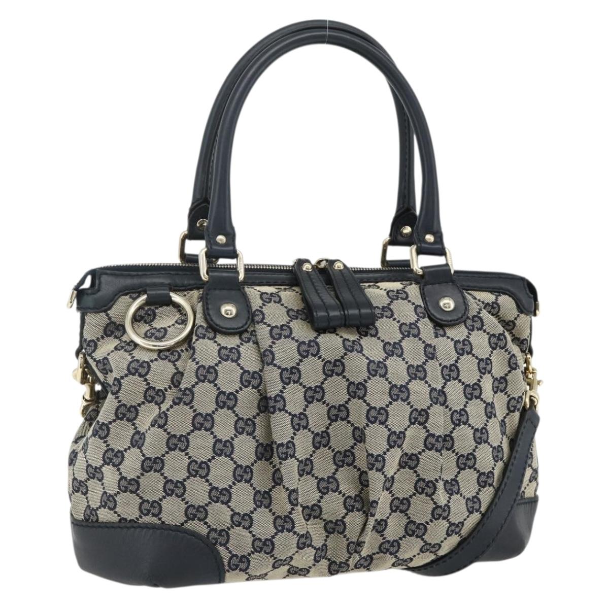 GUCCI GG Canvas Sukey Hand Bag 2way Navy Gold 247902 Auth ka3951A