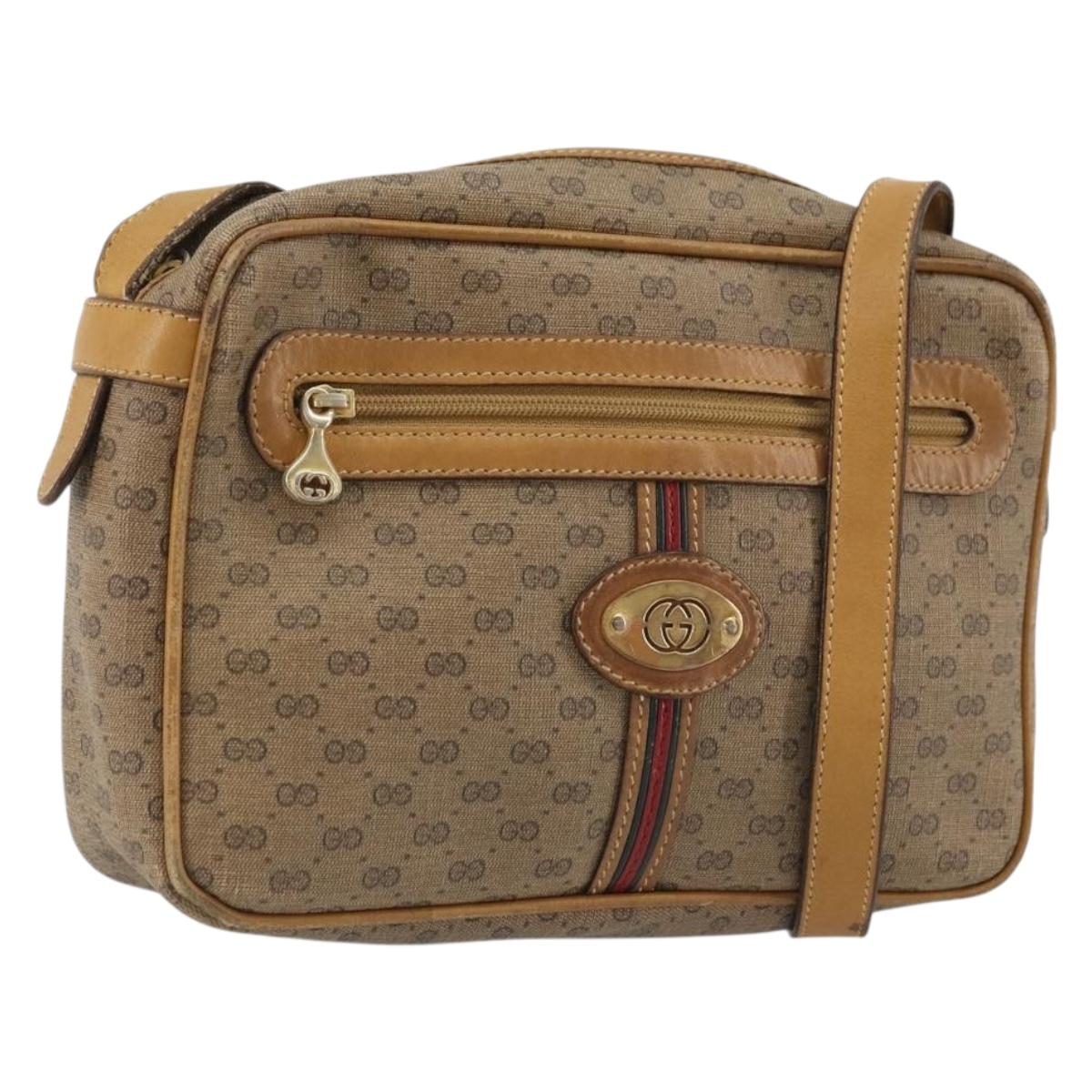 GUCCI Micro GG Supreme Shoulder Bag PVC Beige Gold 007 904 0008 Auth ka3952