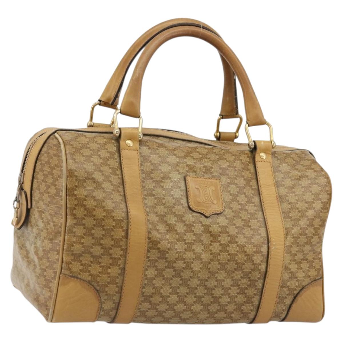 CELINE Macadam Canvas Hand Bag PVC Beige Gold Auth ka3954