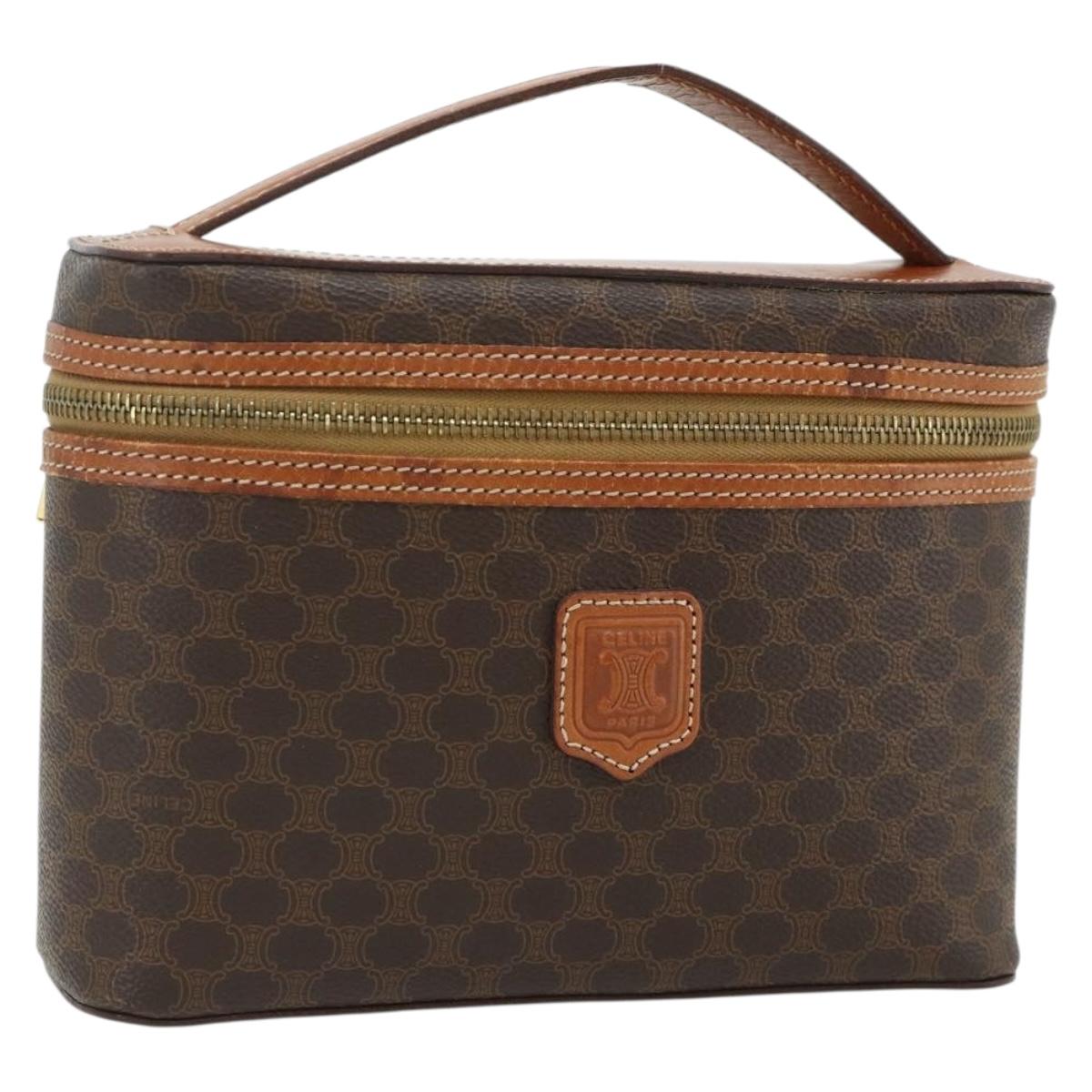 CELINE Macadam Canvas Vanity Hand Bag PVC Brown Gold Auth ka3955