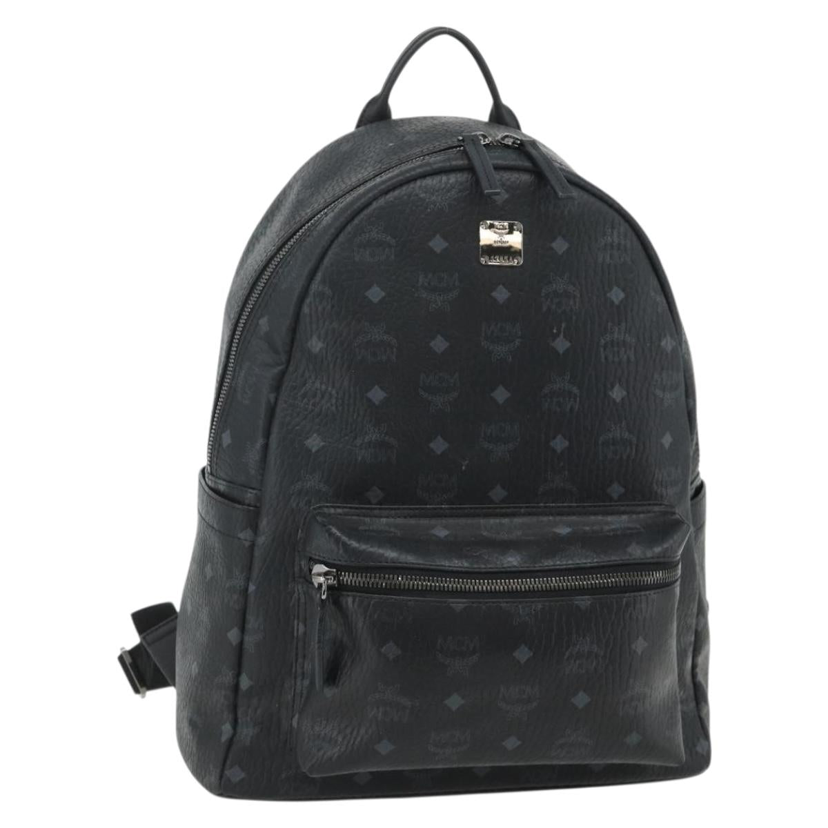 MCM Vicetos Logogram Backpack PVC Black Silver Auth ka3959A