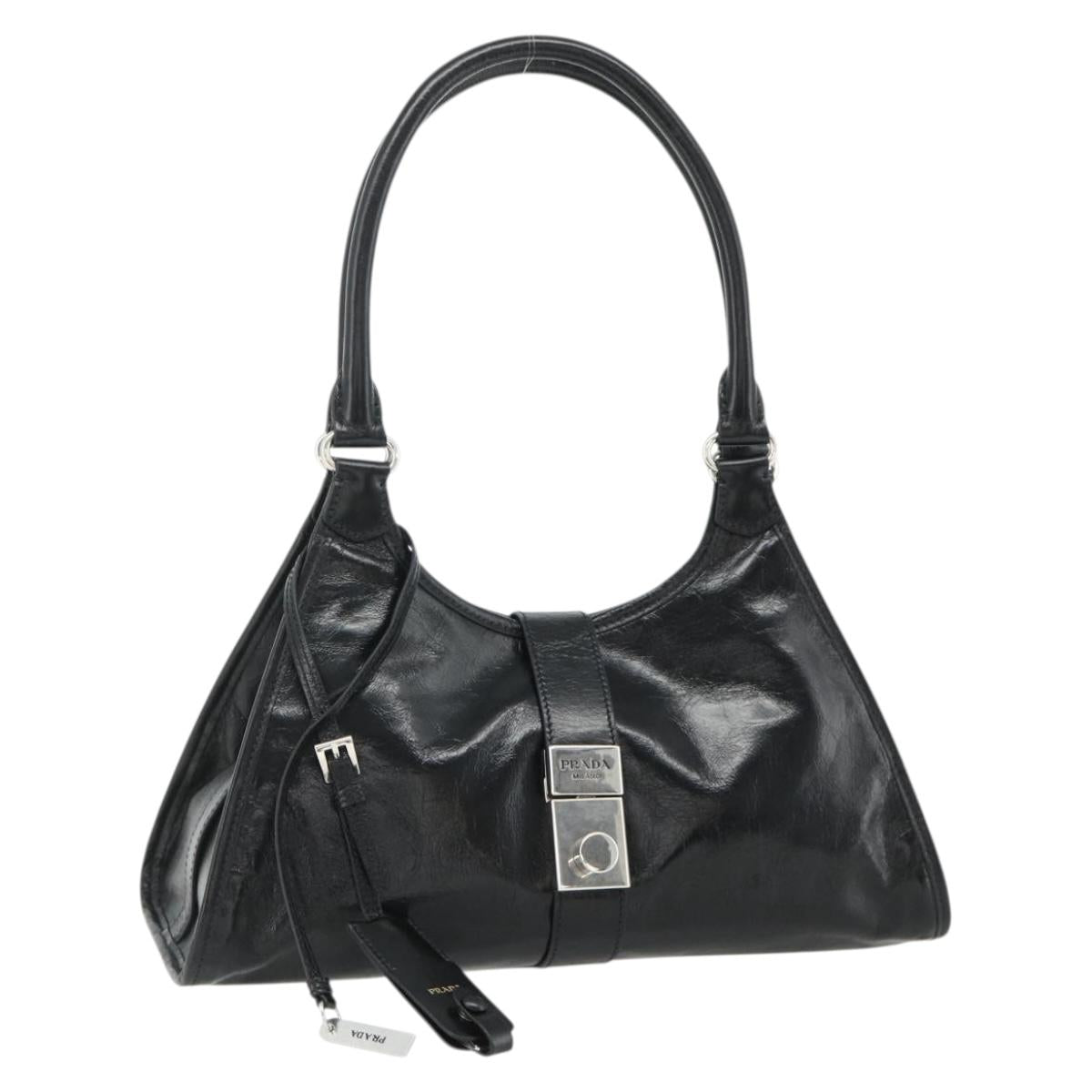 PRADA Hand Bag Leather Black Silver Auth ka3962SAM