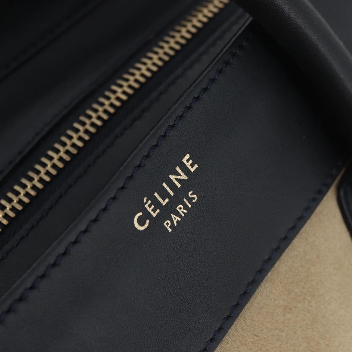 CELINE Luggage Medium Hand Bag Suede Leather Beige Gold black Auth ka3972A