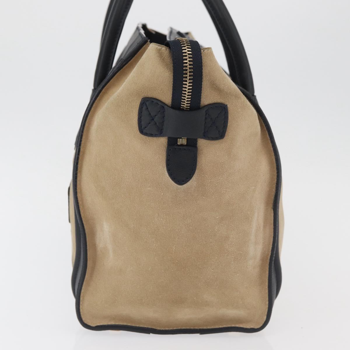 CELINE Luggage Medium Hand Bag Suede Leather Beige Gold black Auth ka3972A