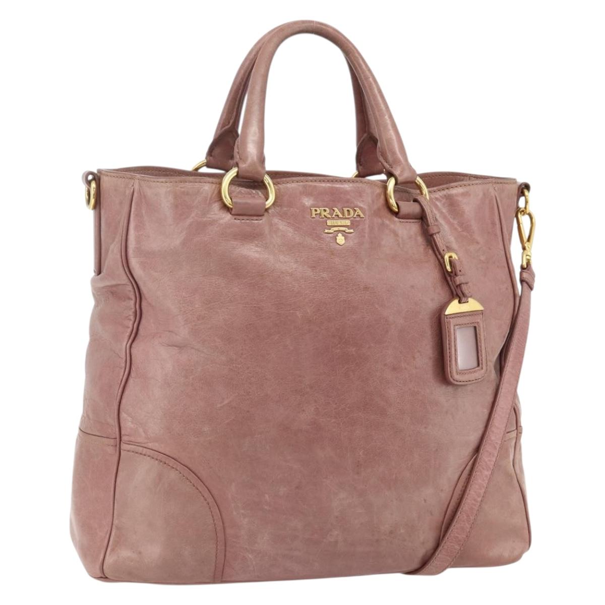 PRADA Hand Bag Leather 2way Pink Gold Auth ka3993A