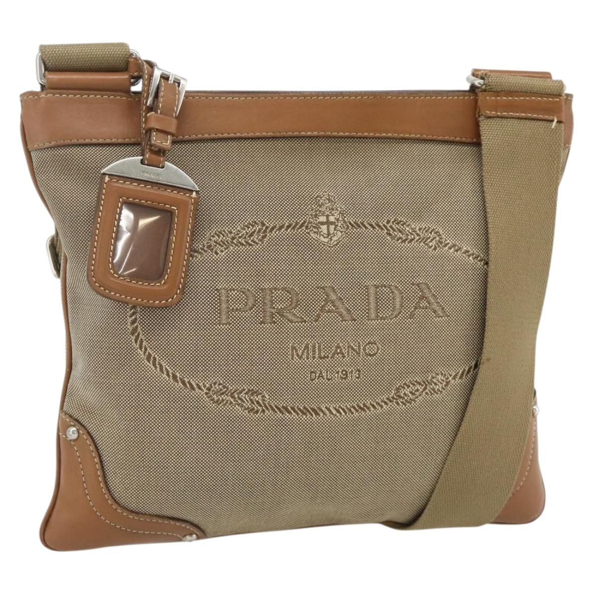 PRADA Shoulder Bag Canvas Beige Silver Auth ka3997