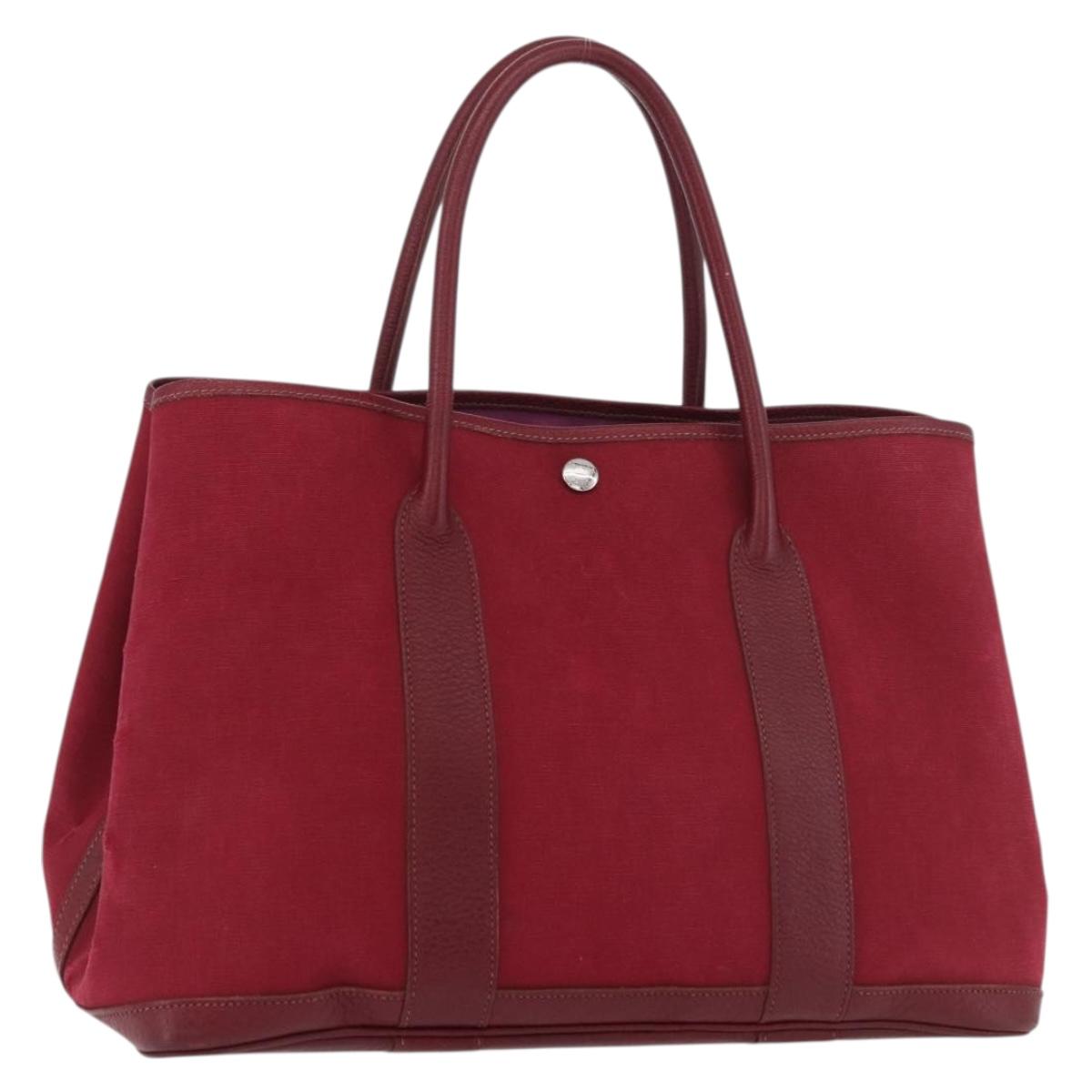 HERMES Garden Party PM Hand Bag Towar Officche Red Silver Auth ka4028
