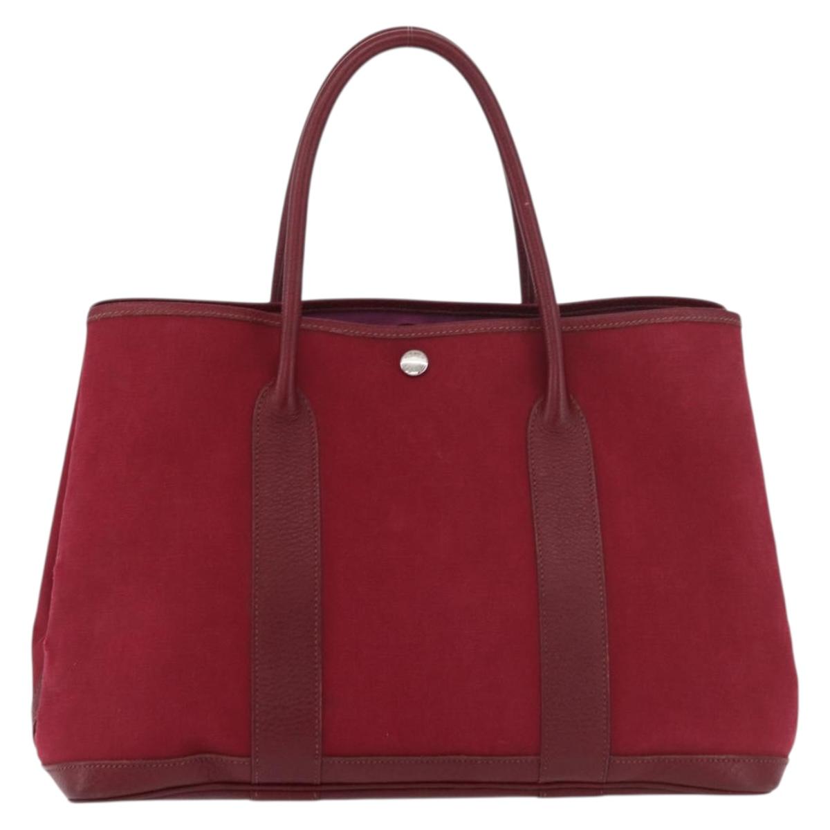 HERMES Garden Party PM Hand Bag Towar Officche Red Silver Auth ka4028