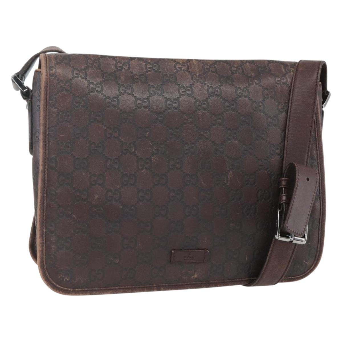 GUCCI Guccissima GG Canvas Abbey Shoulder Bag Brown Silver 145844 Auth ka403