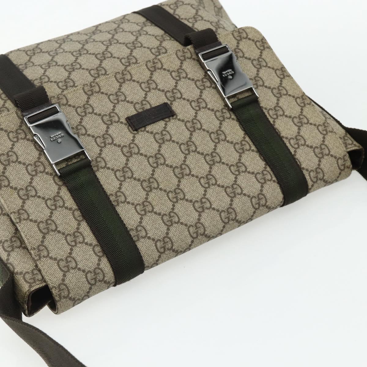 GUCCI GG Supreme Shoulder Bag PVC Beige Silver 122373 Auth ka4034A