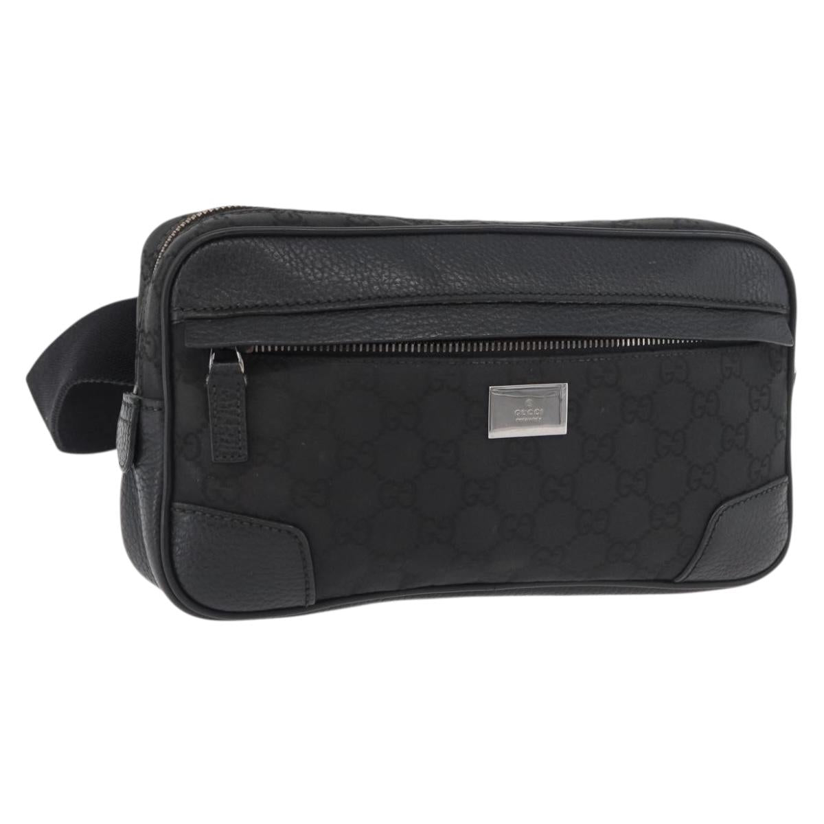 GUCCI GG Canvas Waist bag Nylon Leather Outlet Black Silver 336672 Auth ka4037