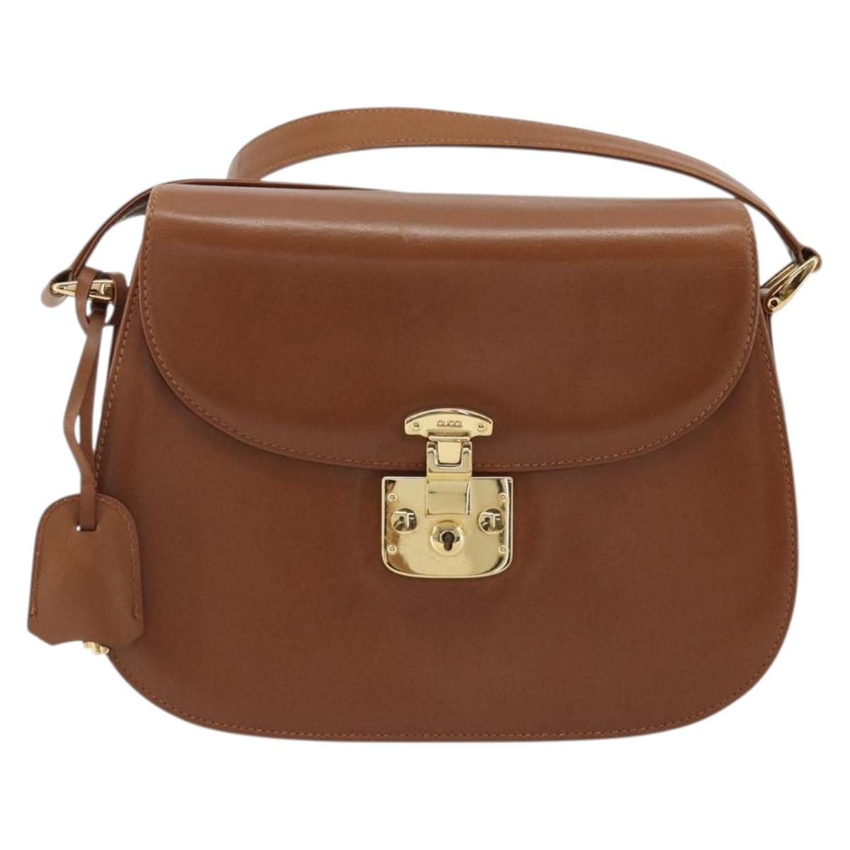 GUCCI Ready Lock Shoulder Bag Leather Brown Gold 001 46 1469 Auth ka4039A