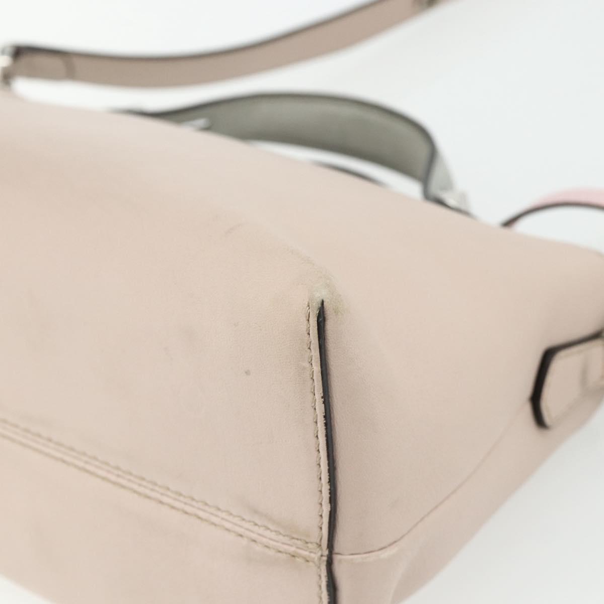 FENDI By The Way Shoulder Bag Leather 2way Beige Silver Auth ka4047A