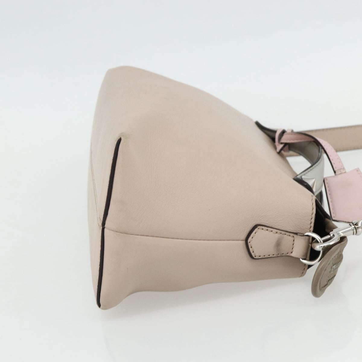 FENDI By The Way Shoulder Bag Leather 2way Beige Silver Auth ka4047A