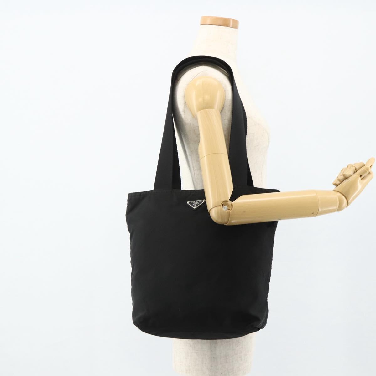 PRADA Tote Bag Nylon Black Silver Auth ka4054