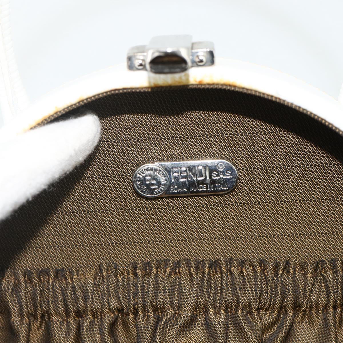 FENDI Top Handle Hand Bag Leather 2way White Silver Auth ka4058