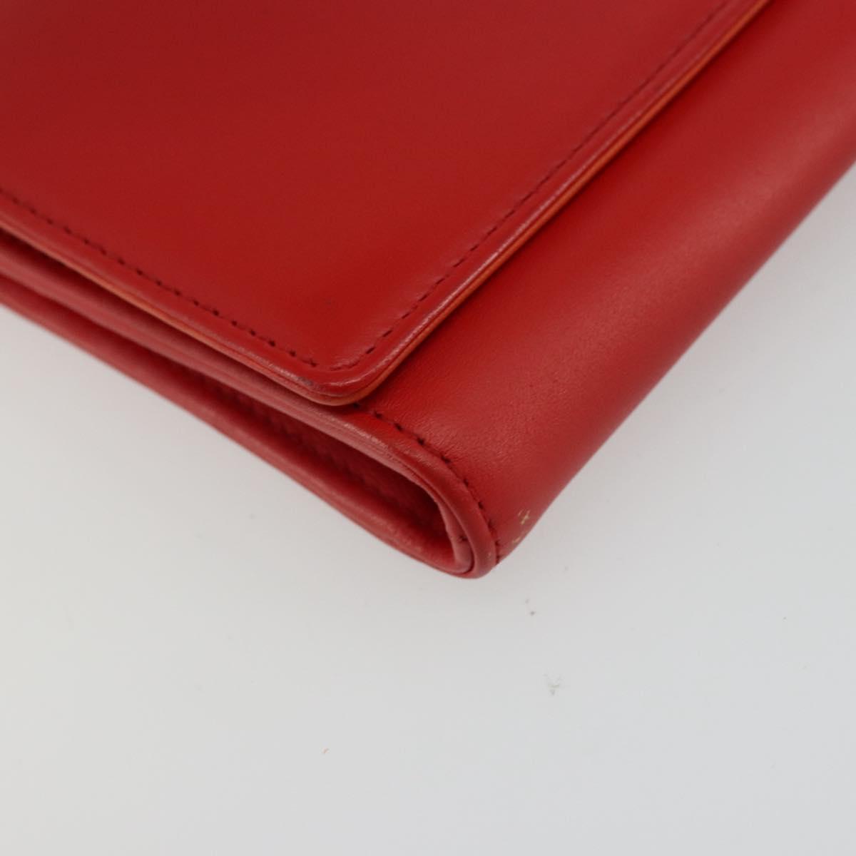 Christian Dior Chain Wallet Diorama Bag Leather Orange Silver Auth ka4061A