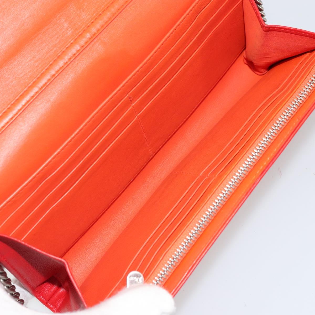 Christian Dior Chain Wallet Diorama Bag Leather Orange Silver Auth ka4061A