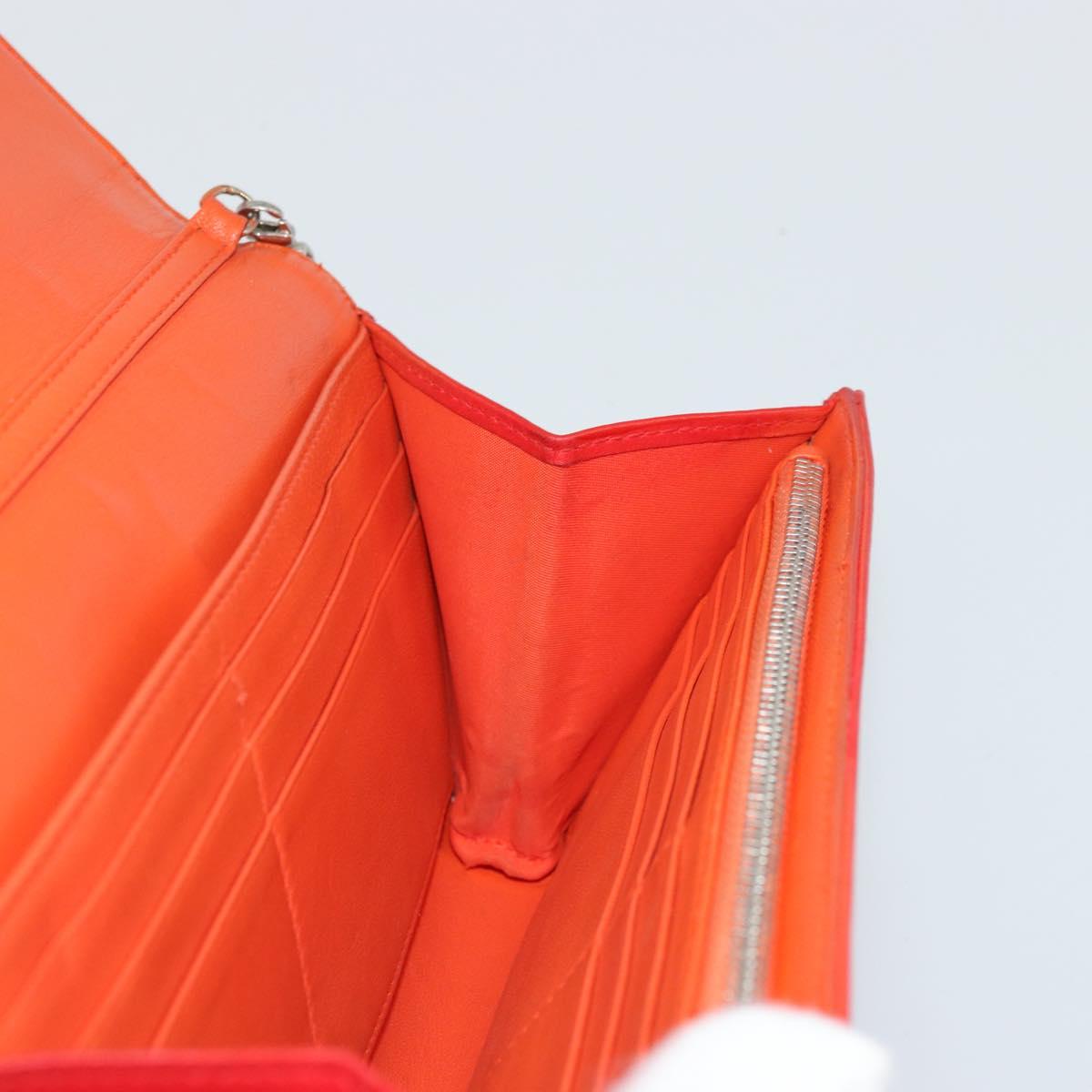 Christian Dior Chain Wallet Diorama Bag Leather Orange Silver Auth ka4061A