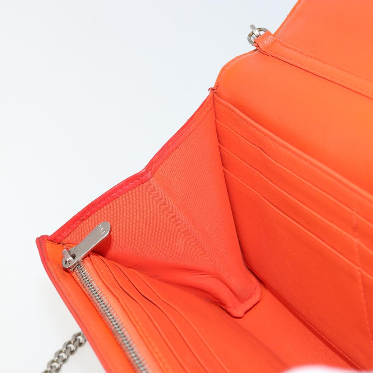 Christian Dior Chain Wallet Diorama Bag Leather Orange Silver Auth ka4061A