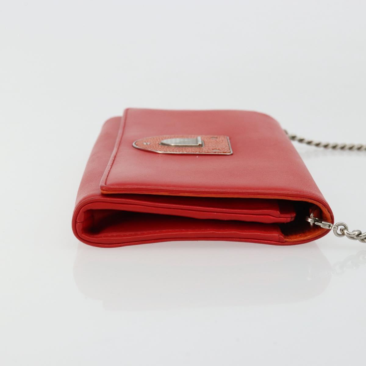 Christian Dior Chain Wallet Diorama Bag Leather Orange Silver Auth ka4061A