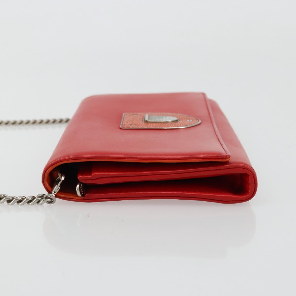Christian Dior Chain Wallet Diorama Bag Leather Orange Silver Auth ka4061A