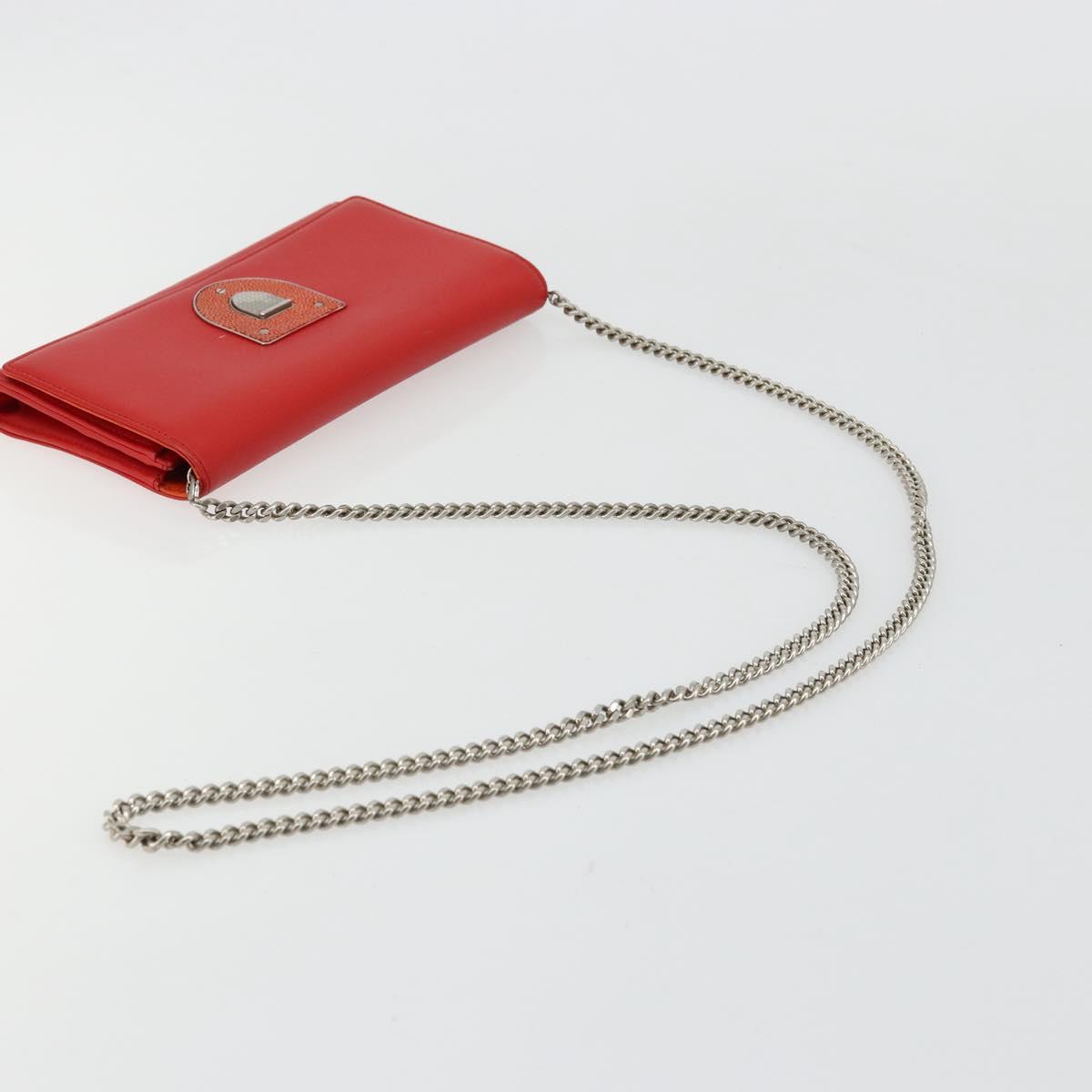 Christian Dior Chain Wallet Diorama Bag Leather Orange Silver Auth ka4061A